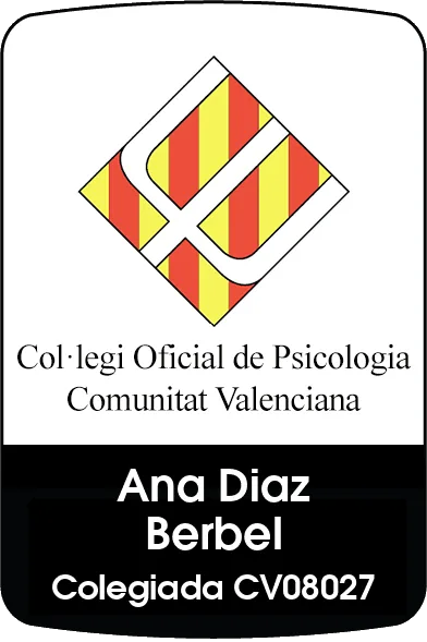 Acreditación del Col·legi Oficial de Psicologia de la Comunitat Valenciana de Ana Díaz Berbel, colegiada CV08027