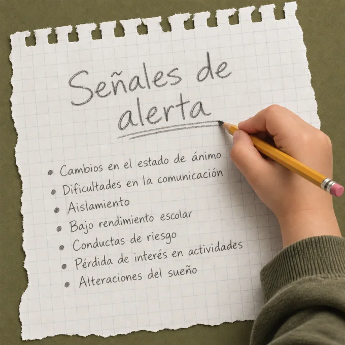 Notas sobre señales de alerta escritas a mano